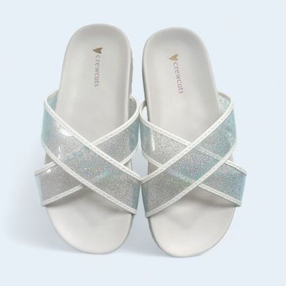 J. Crew Girls White Jelly Sparkle Slide Pool Sandals Size 13 - Picture 1 of 5